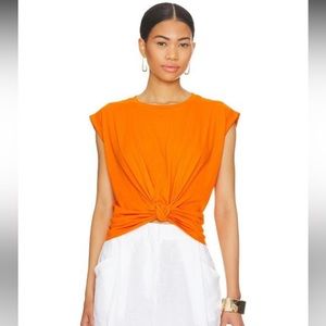 FRAME Knotted Rolled Tank Tee in Orange